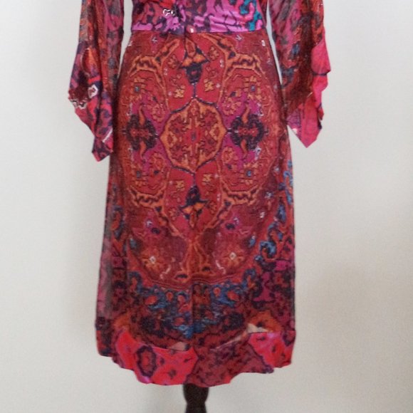 Diane Von furstenberg silk boho dress red floral abstract size 10 medium - Picture 8 of 11